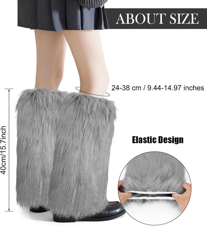 XEPST Faux Fur Fuzzy Leg Warmers Furry Boot Covers for Women, Warm Fuzzy Boot Cuff Boot Sleeves Leg Warmers for Party Costume - Image 2